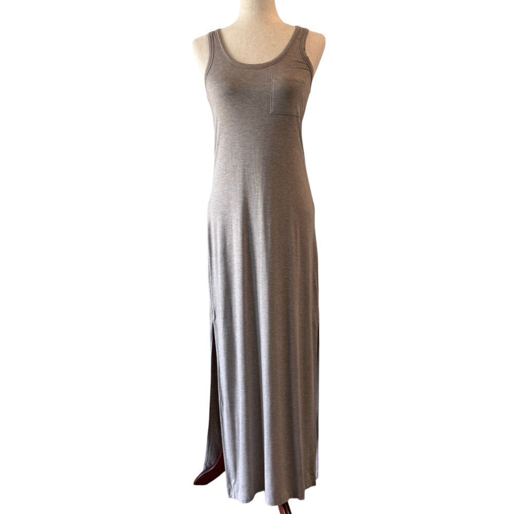 Artisan NY Sleeveless Tank Rayon Blend Maxi Dress Side Slit Dark Taupe, Wm's XS - Picture 2 of 7